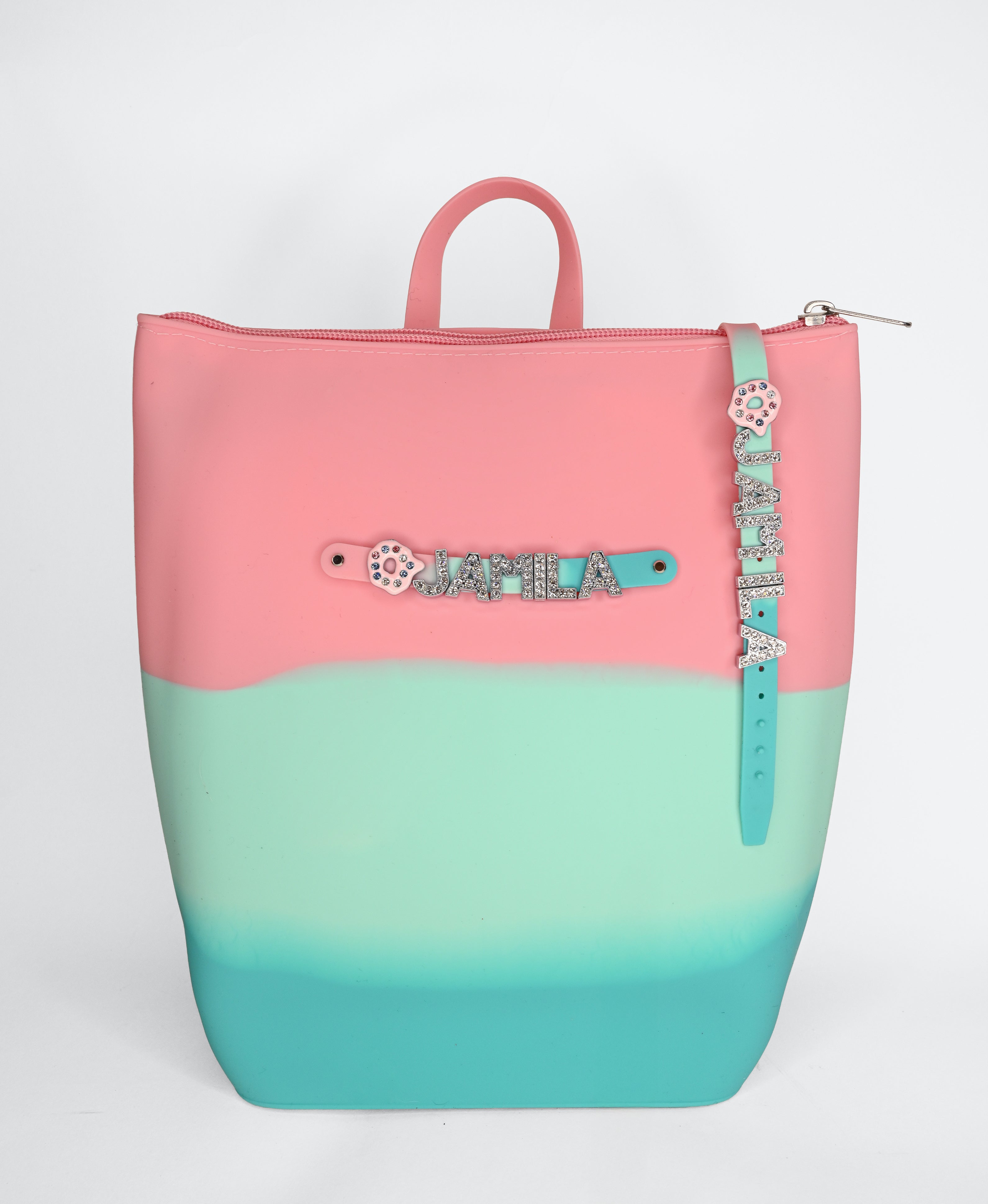 Hunnie Bunnie Zipper Bucket Bag with Personalized Name and Charm Bracelet