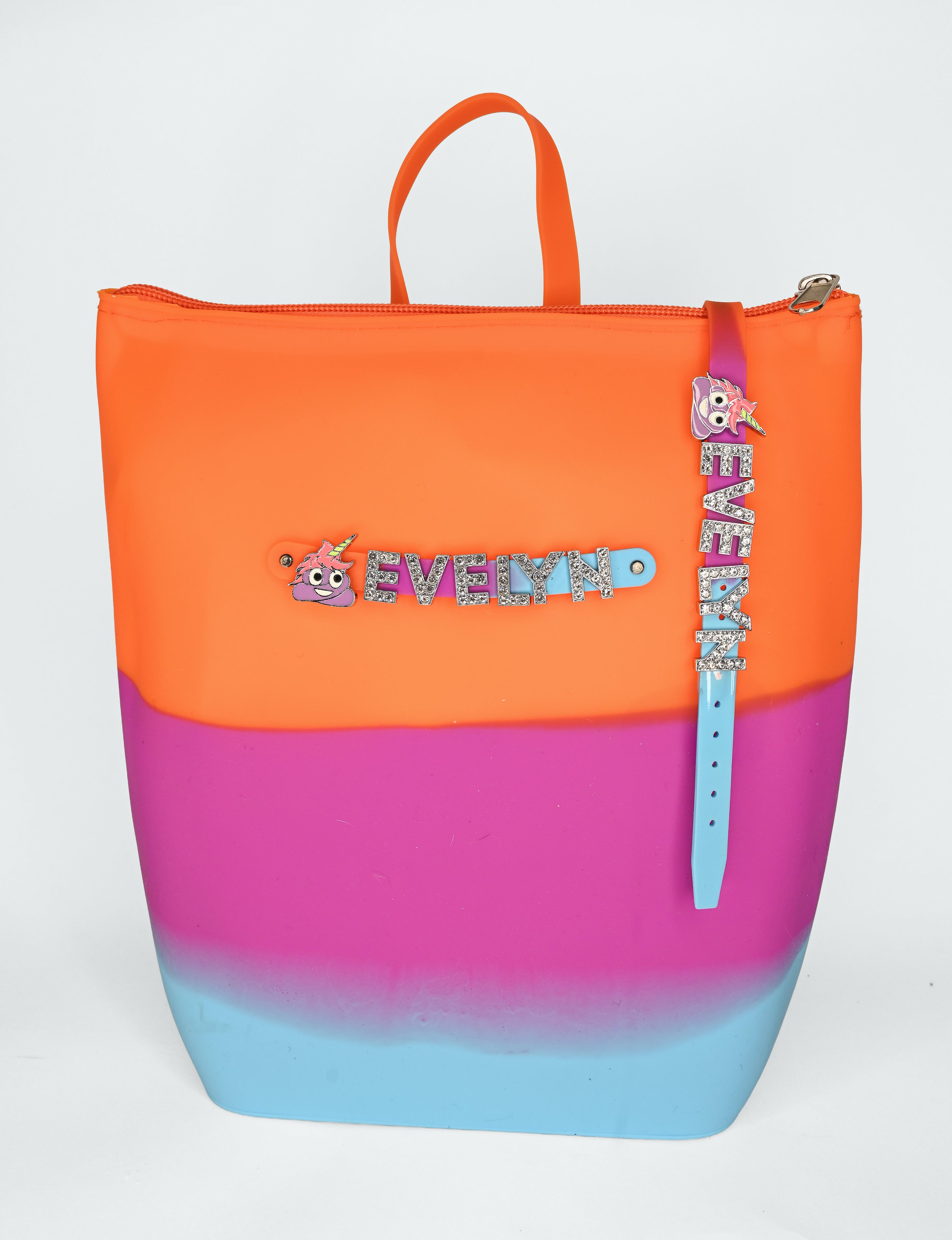 Hunnie Bunnie Zipper Bucket Bag with Name and Charm Bracelet