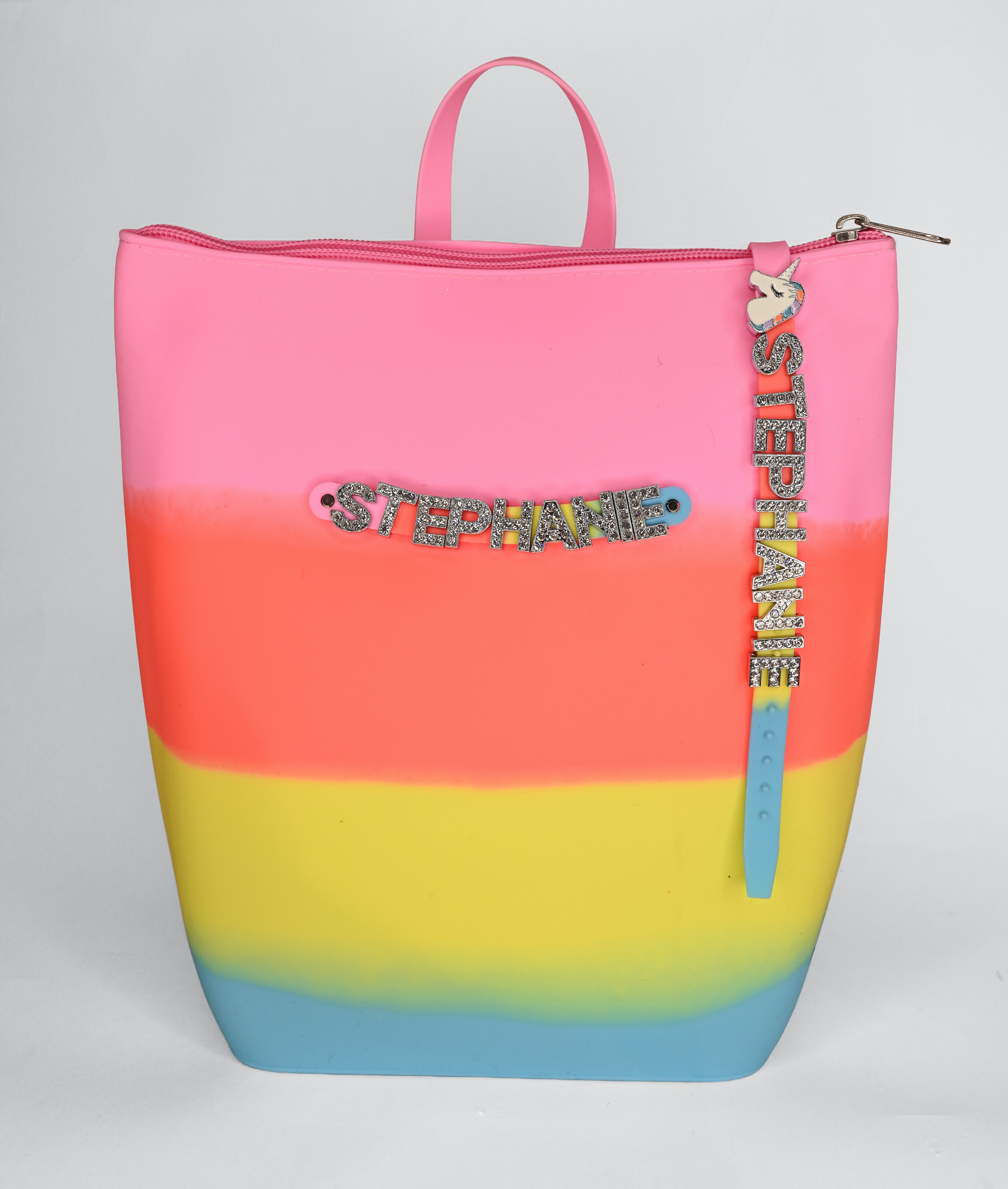 Hunnie Bunnie Zipper Bucket Bag with Name and Charm Bracelet